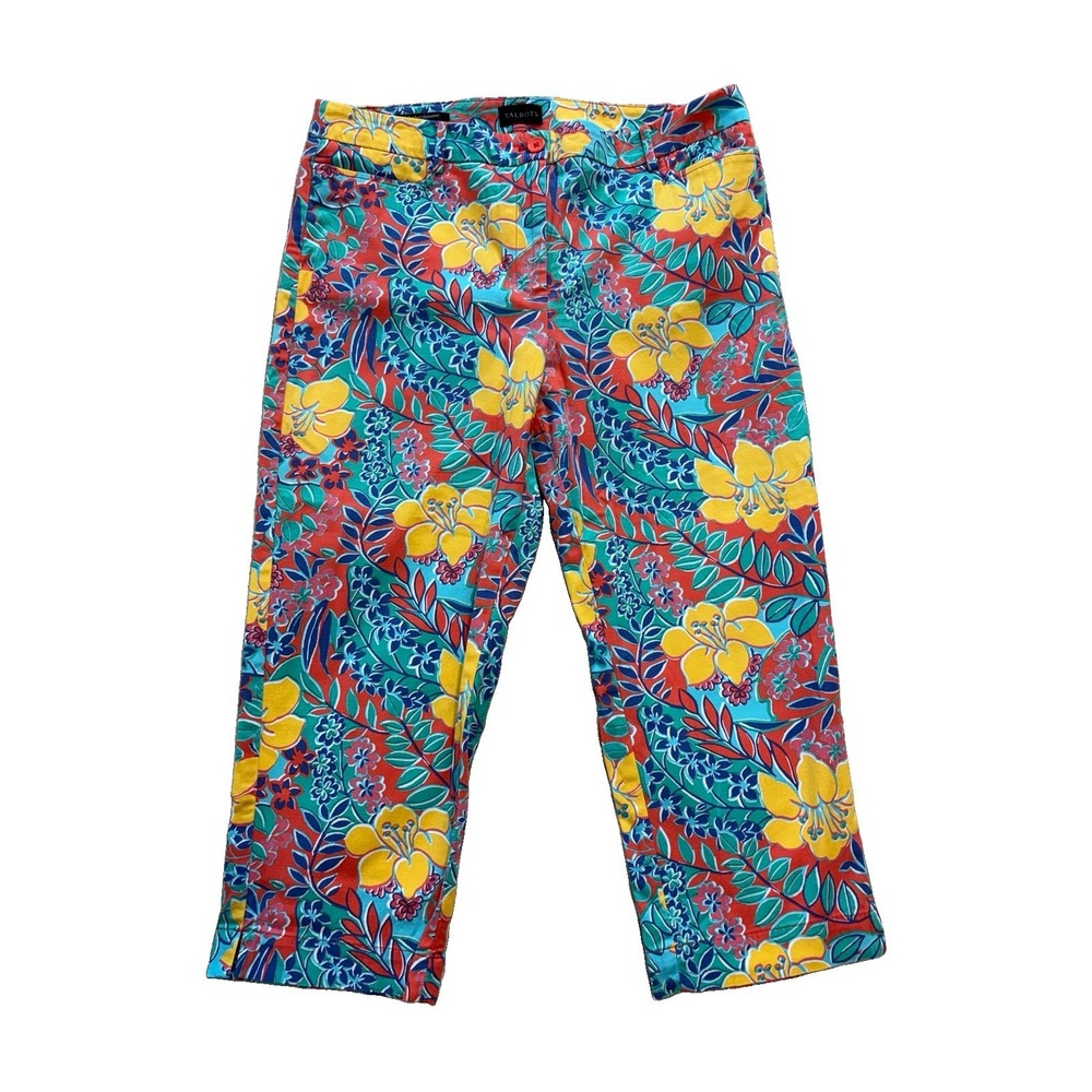 Talbots Perfect Skimmer Pants Colorful Floral Cropped Tropical Pockets Chino 12